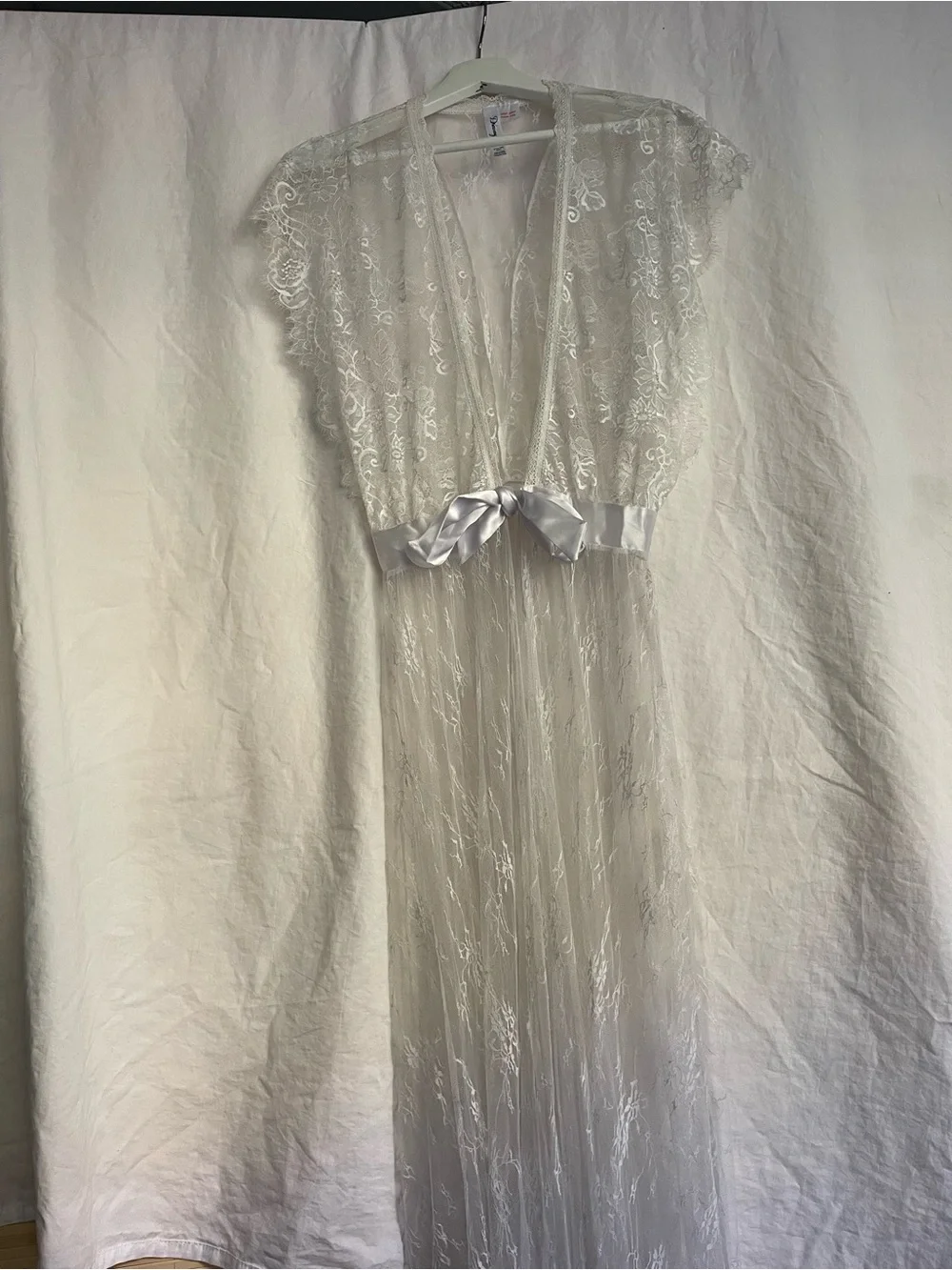 Dreamgirl Vintage Sheer Long Lace Robe Coquette Angelic Bridal Whimsical Size S
